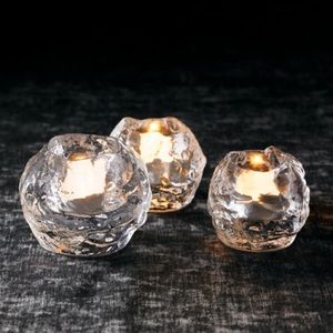 KOSTA BODA 3 Snowball Candle Holders Crystal Art Glass (3)